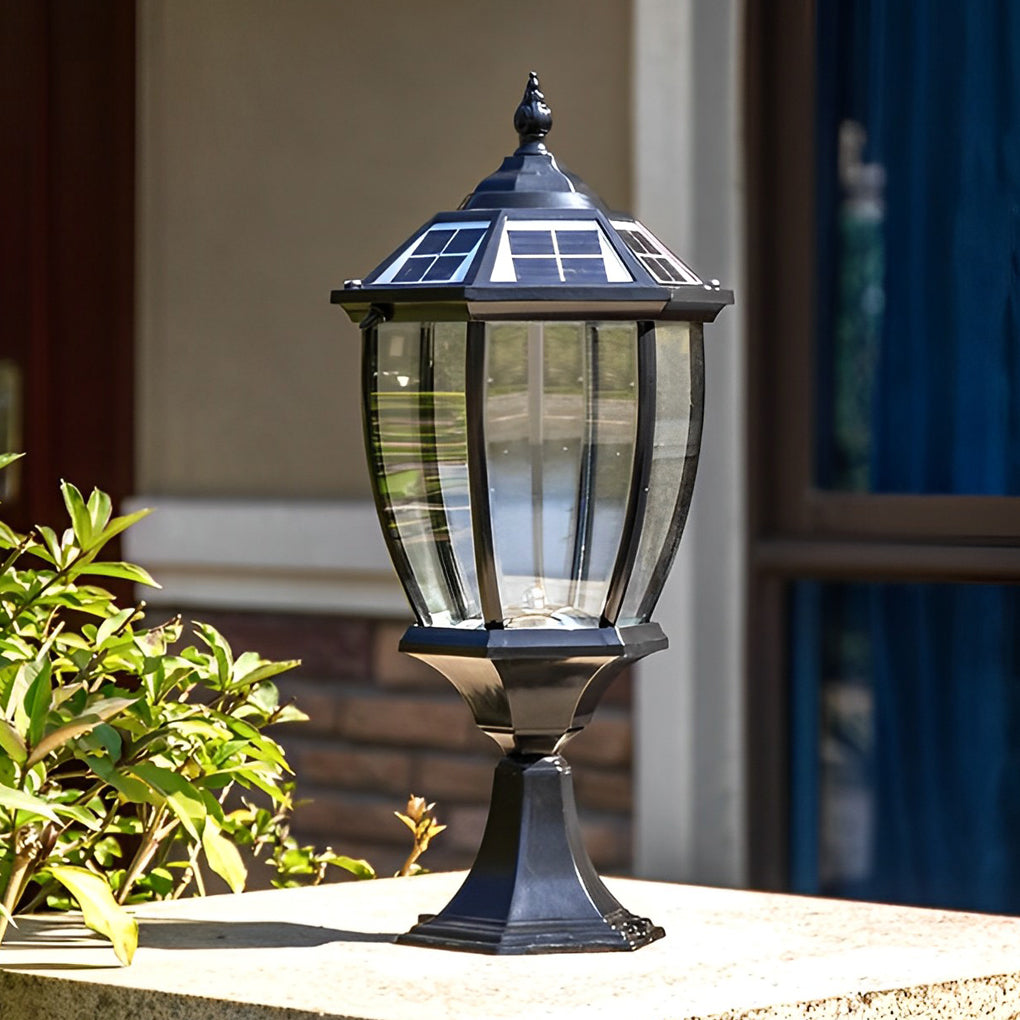 Vintage Black Outdoor Solar Fence Post Light with Remote Control Waterproof Garden LED Lamp