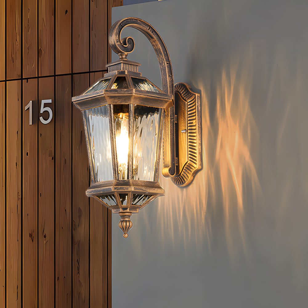 Vintage Black Outdoor Wall Lantern with Clear Water Glass Shade and Durable Die Cast Aluminum Housing