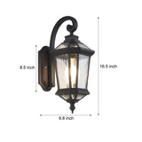 Vintage Black Outdoor Wall Lantern with Clear Water Glass Shade and Durable Die Cast Aluminum Housing