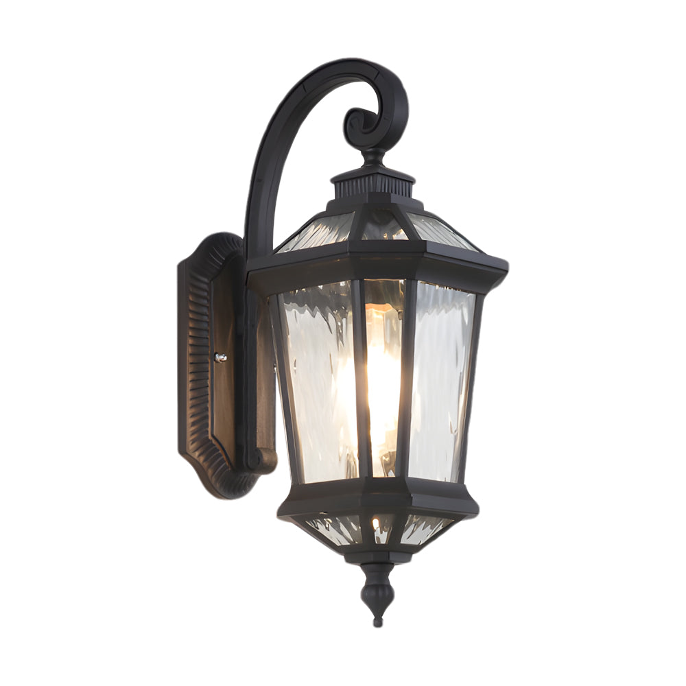 Vintage Black Outdoor Wall Lantern with Clear Water Glass Shade and Durable Die Cast Aluminum Housing