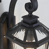 Vintage Black Outdoor Wall Lantern with Clear Water Glass Shade and Durable Die Cast Aluminum Housing