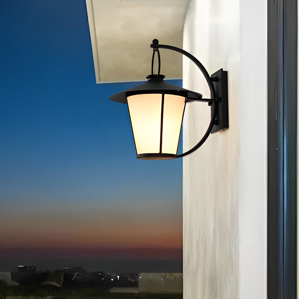 Vintage Black Outdoor Wall Sconce with White Opal Frosted Glass Cylinder Shade