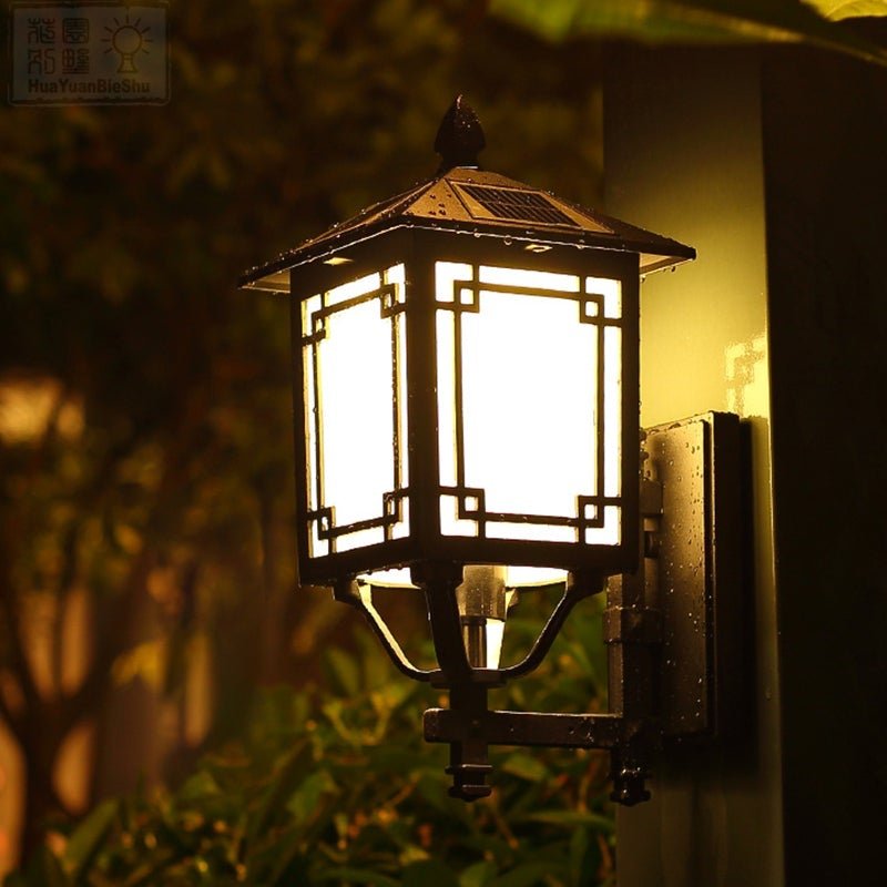 Vintage Black Solar Outdoor Wall Lantern Waterproof Aluminum Exterior Sconce Lighting