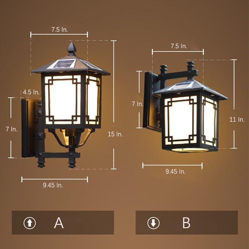Vintage Black Solar Outdoor Wall Lantern Waterproof Aluminum Exterior Sconce Lighting