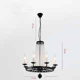 Vintage Black Wagon Wheel Candle Chandelier with Cascading Clear Crystals and Adjustable Chain