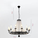 Vintage Black Wagon Wheel Candle Chandelier with Cascading Clear Crystals and Adjustable Chain