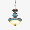 Vintage Blue Floral Resin Recessed Ceiling Light with White Glass Shade