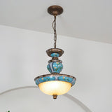 Vintage Blue Floral Resin Recessed Ceiling Light with White Glass Shade
