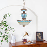 Vintage Blue Floral Resin Recessed Ceiling Light with White Glass Shade