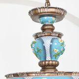Vintage Blue Floral Resin Recessed Ceiling Light with White Glass Shade