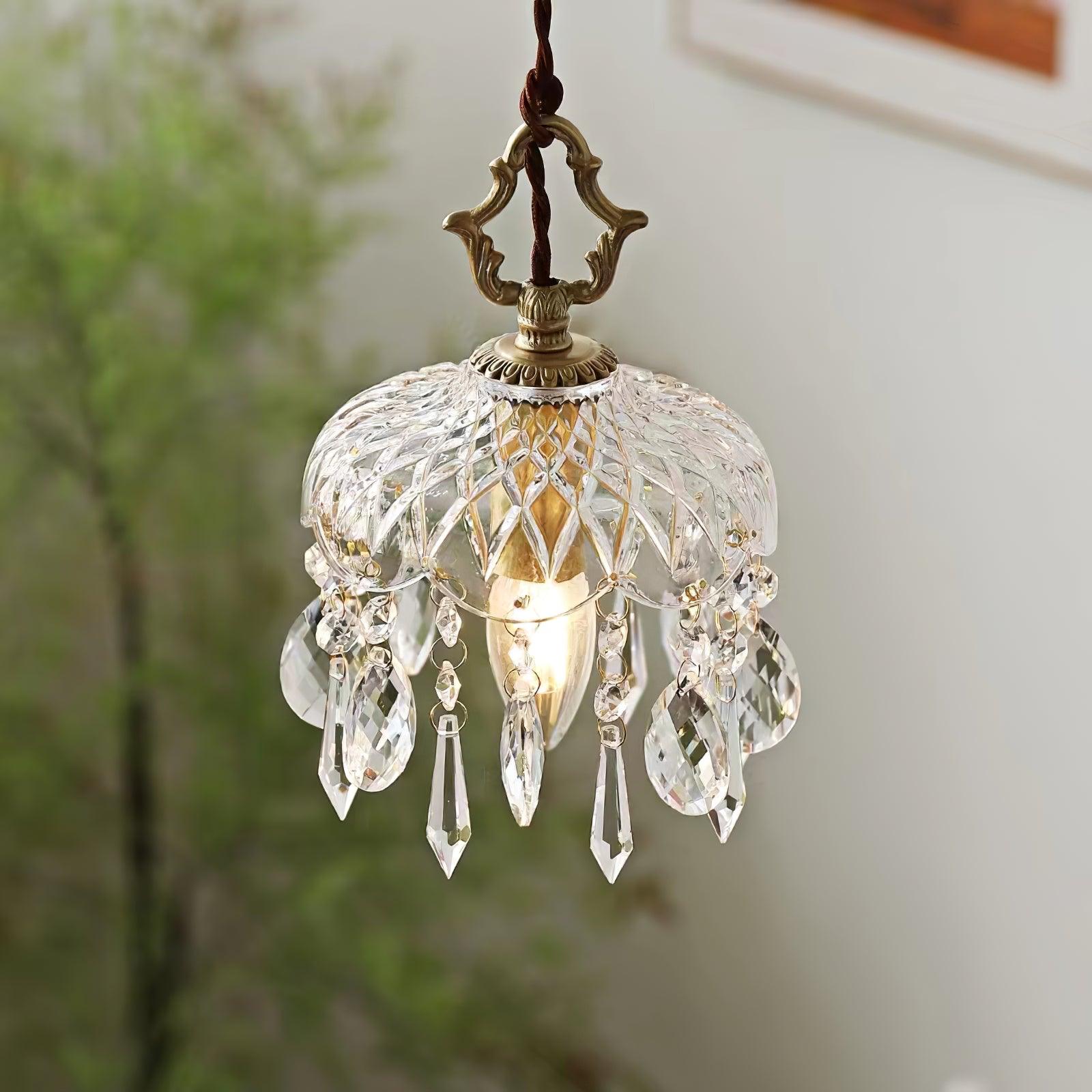 Vintage Brass and Clear Glass Bowl Pendant Light Elegant Ceiling Fixture for Dining Room