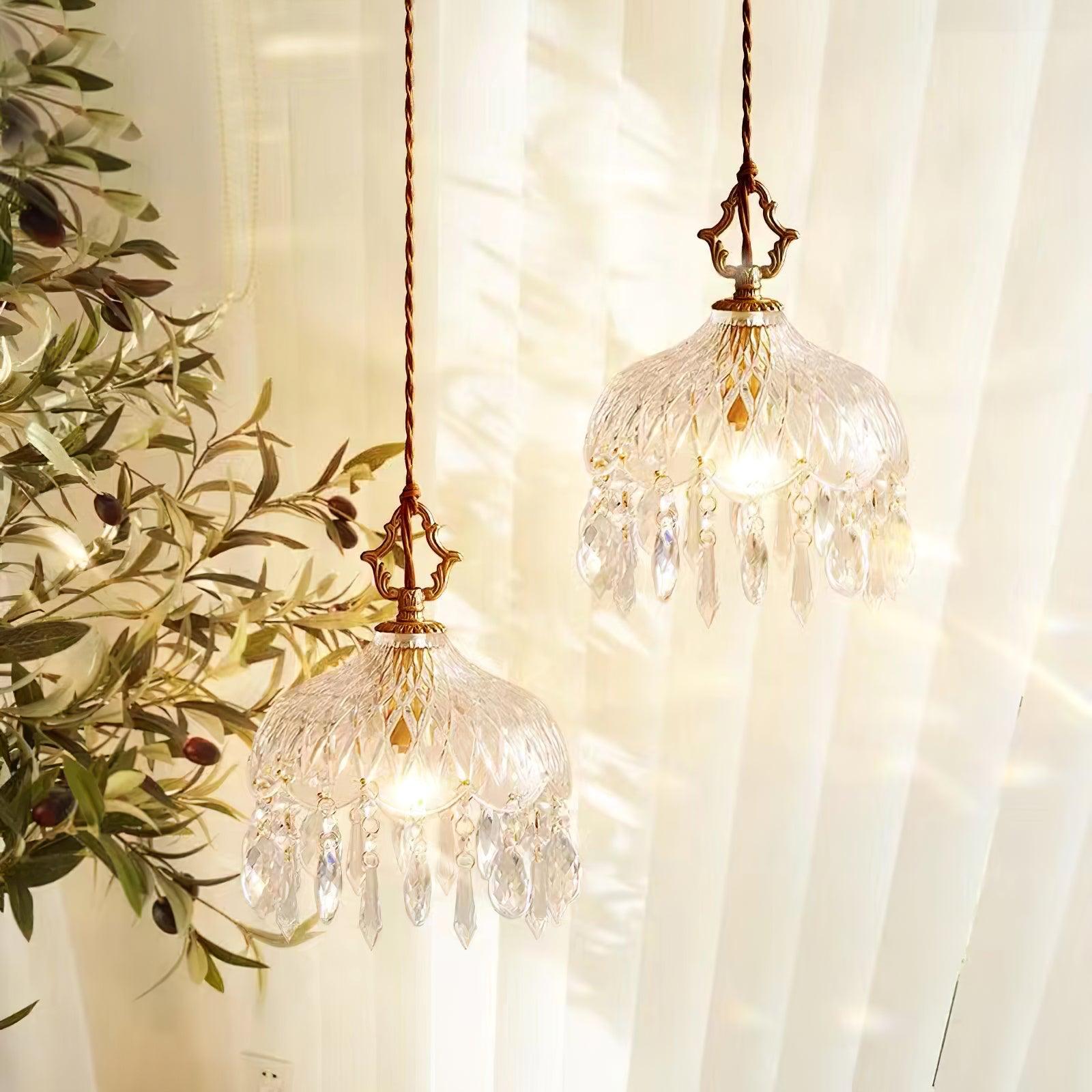 Vintage Brass and Clear Glass Bowl Pendant Light Elegant Ceiling Fixture for Dining Room