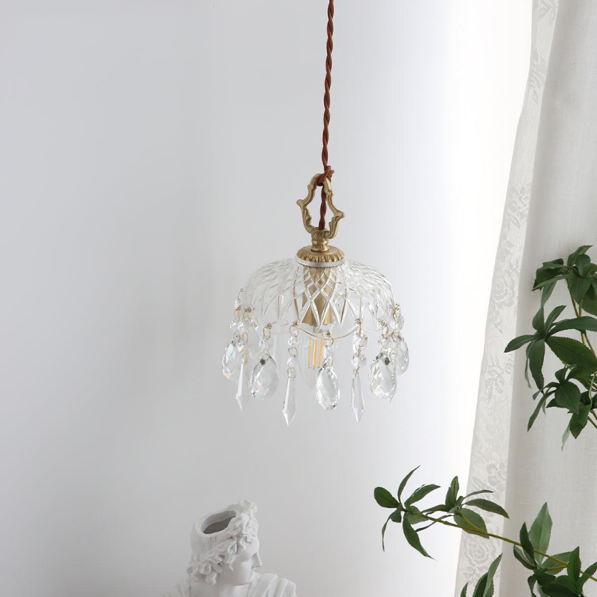 Vintage Brass and Clear Glass Bowl Pendant Light Elegant Ceiling Fixture for Dining Room