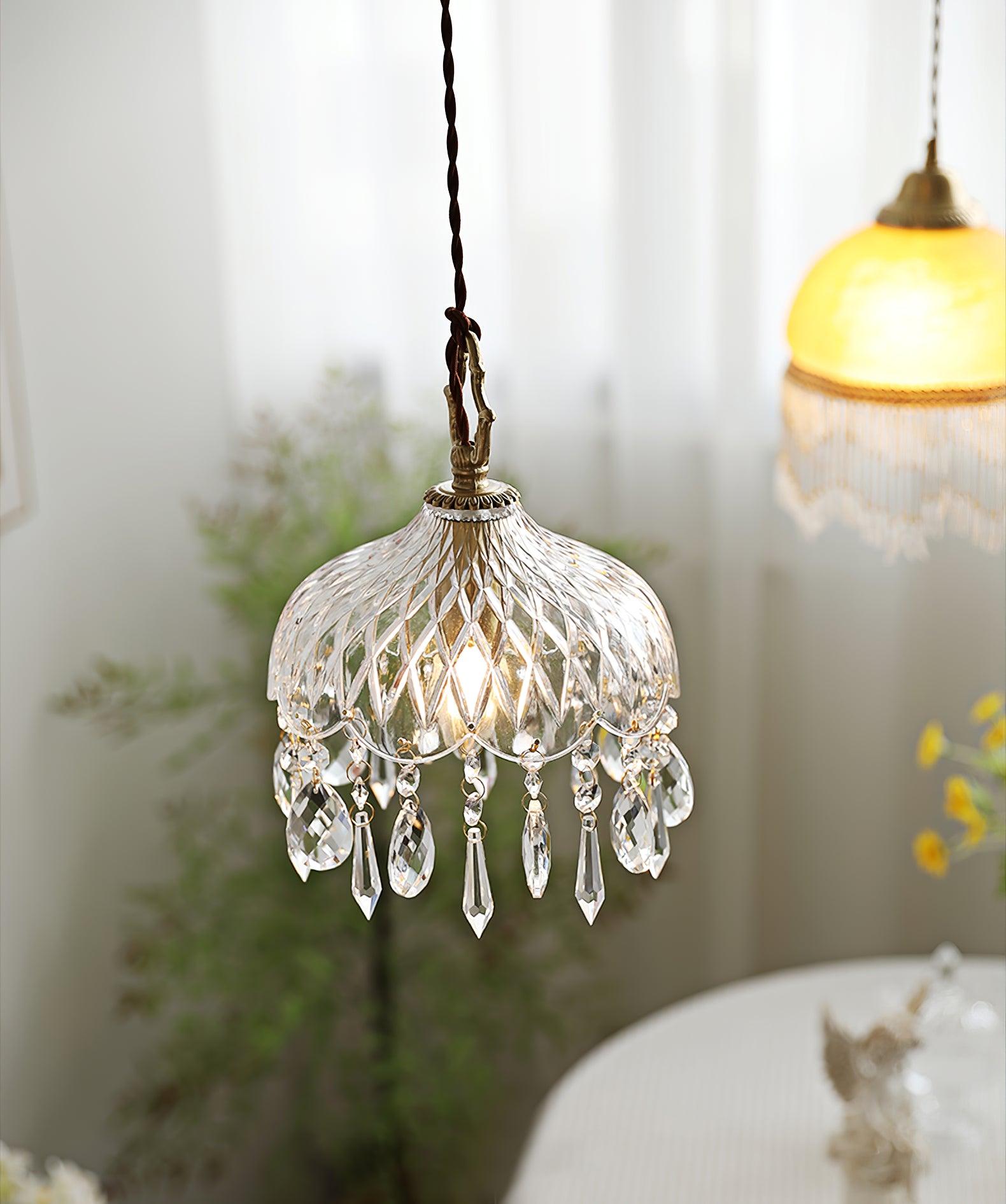 Vintage Brass and Clear Glass Bowl Pendant Light Elegant Ceiling Fixture for Dining Room