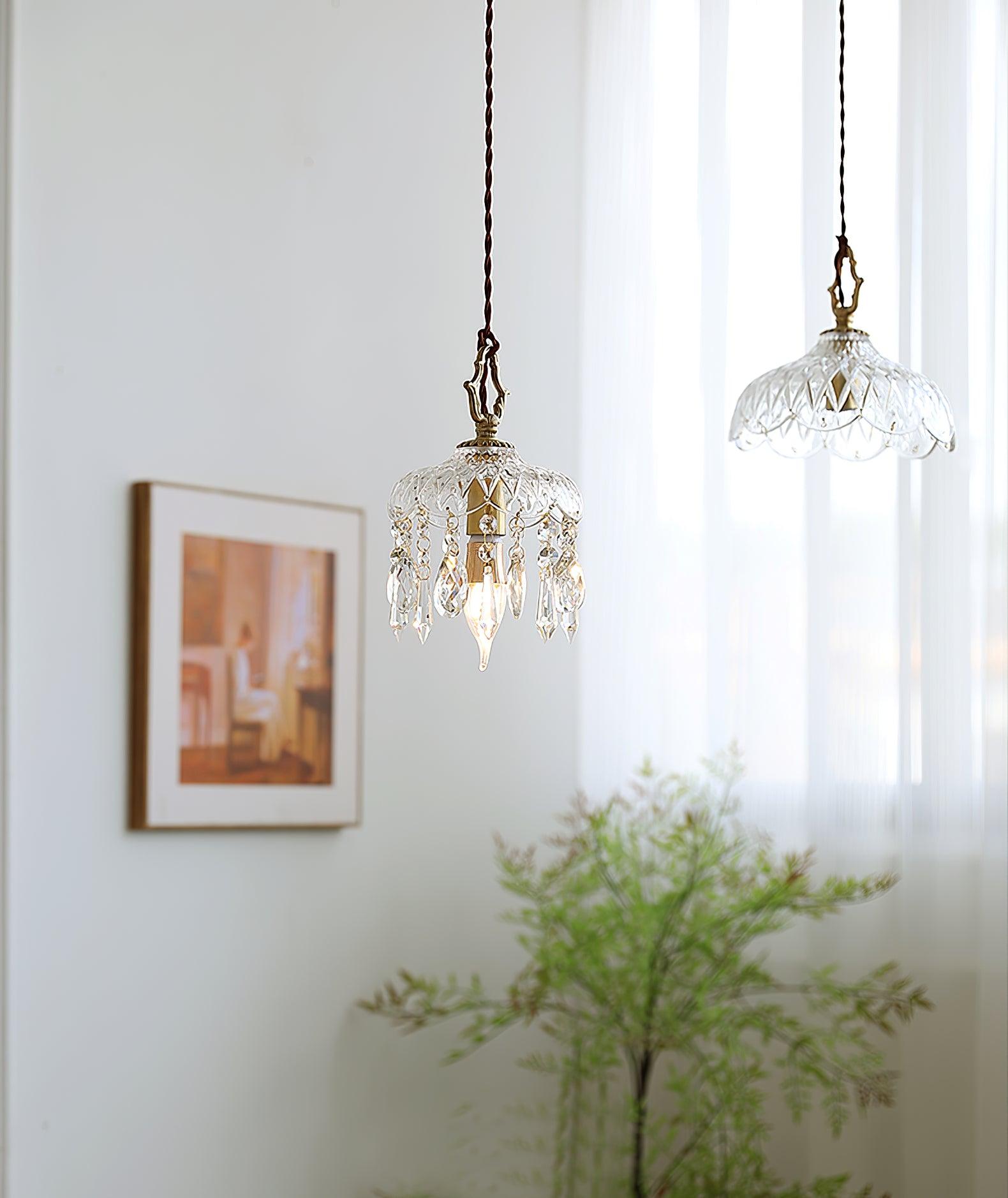 Vintage Brass and Clear Glass Bowl Pendant Light Elegant Ceiling Fixture for Dining Room