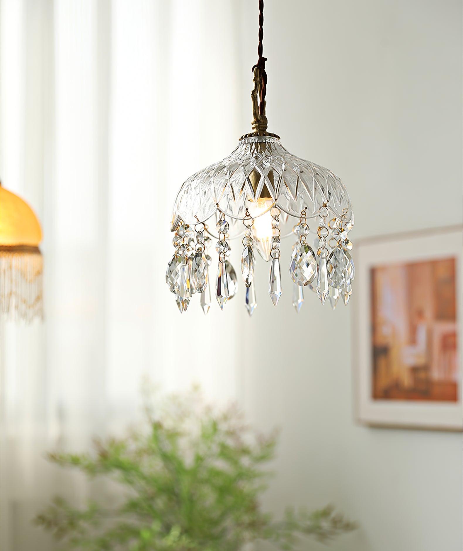 Vintage Brass and Clear Glass Bowl Pendant Light Elegant Ceiling Fixture for Dining Room