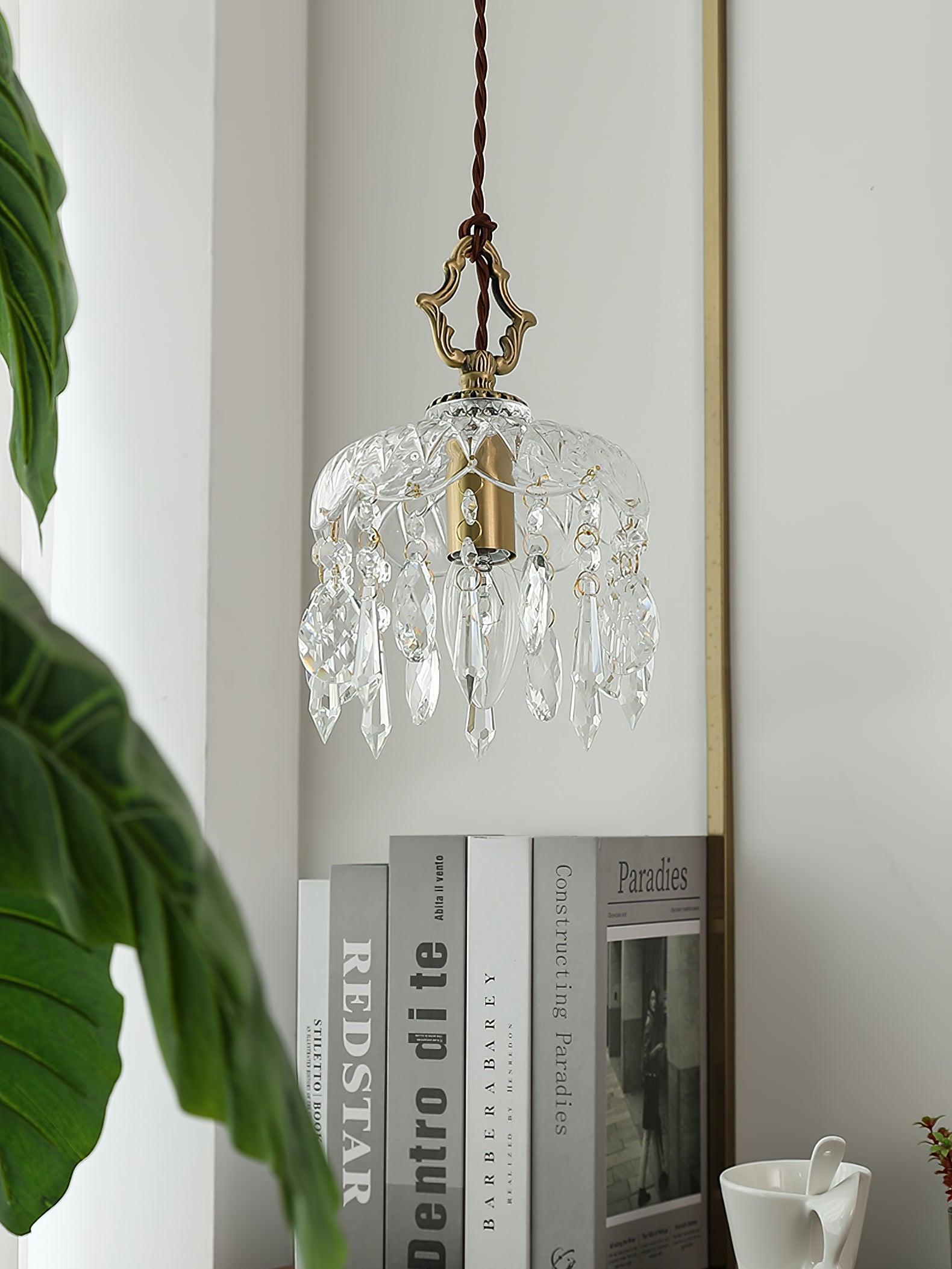 Vintage Brass and Clear Glass Bowl Pendant Light Elegant Ceiling Fixture for Dining Room