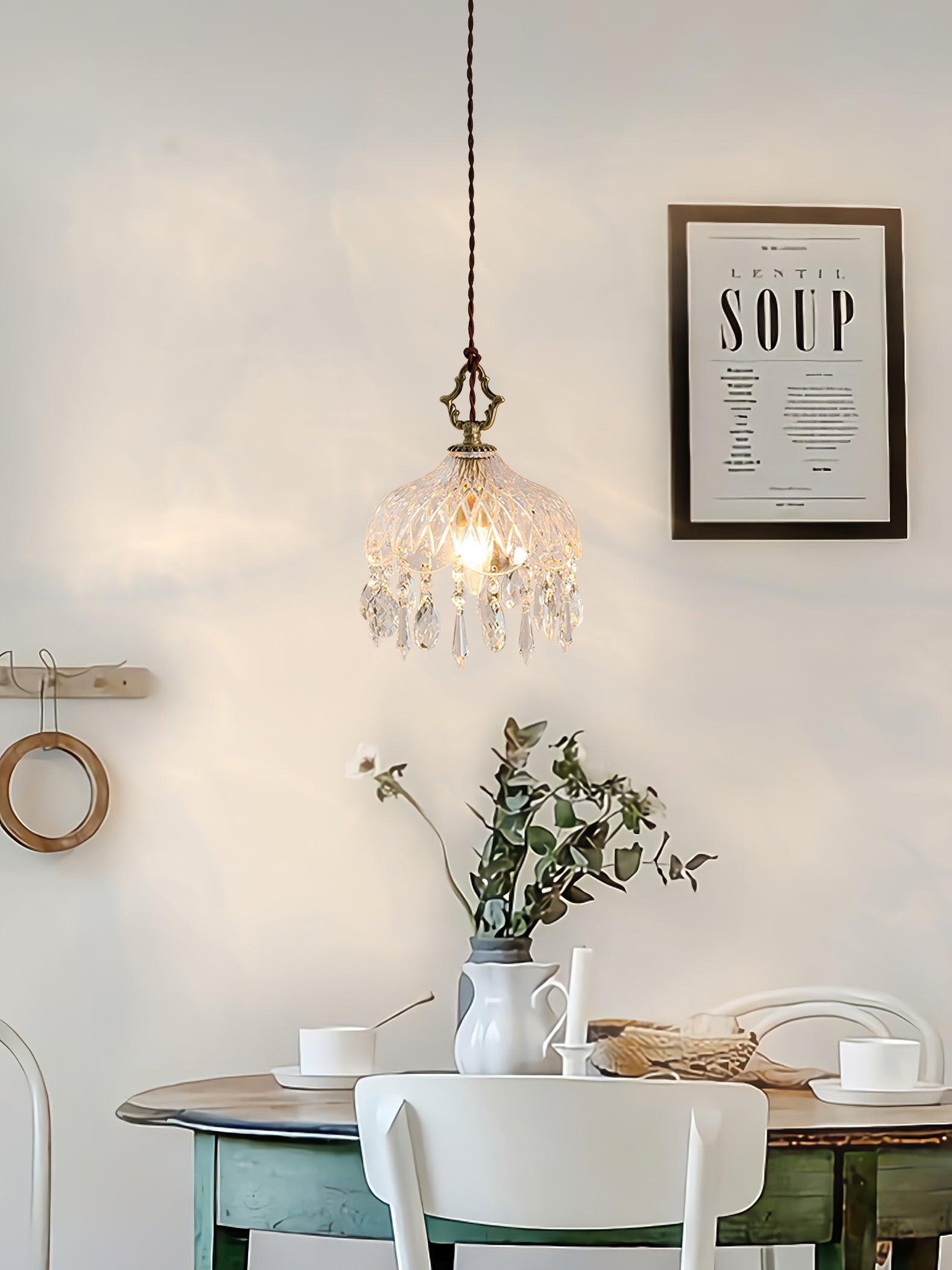 Vintage Brass and Clear Glass Bowl Pendant Light Elegant Ceiling Fixture for Dining Room
