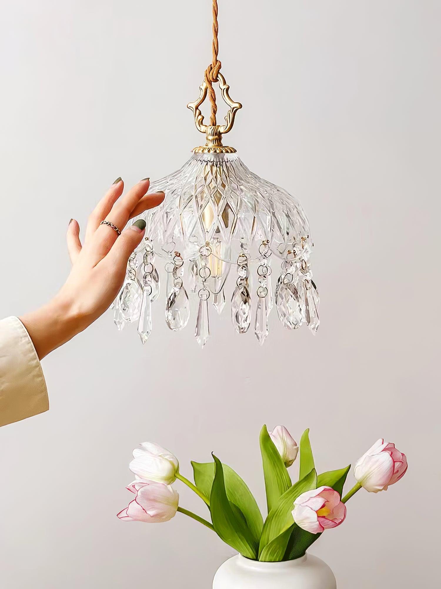 Vintage Brass and Clear Glass Bowl Pendant Light Elegant Ceiling Fixture for Dining Room