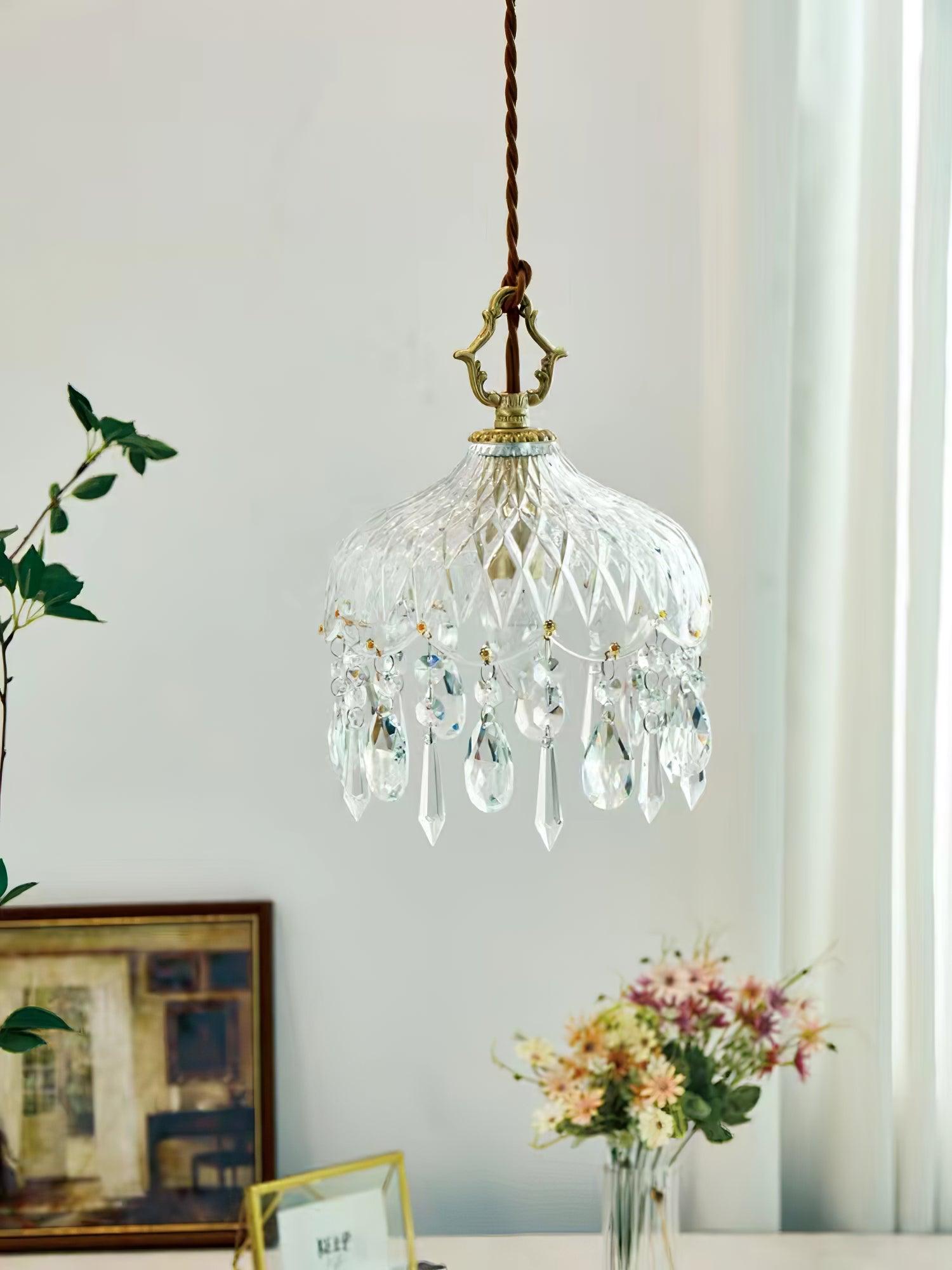 Vintage Brass and Clear Glass Bowl Pendant Light Elegant Ceiling Fixture for Dining Room