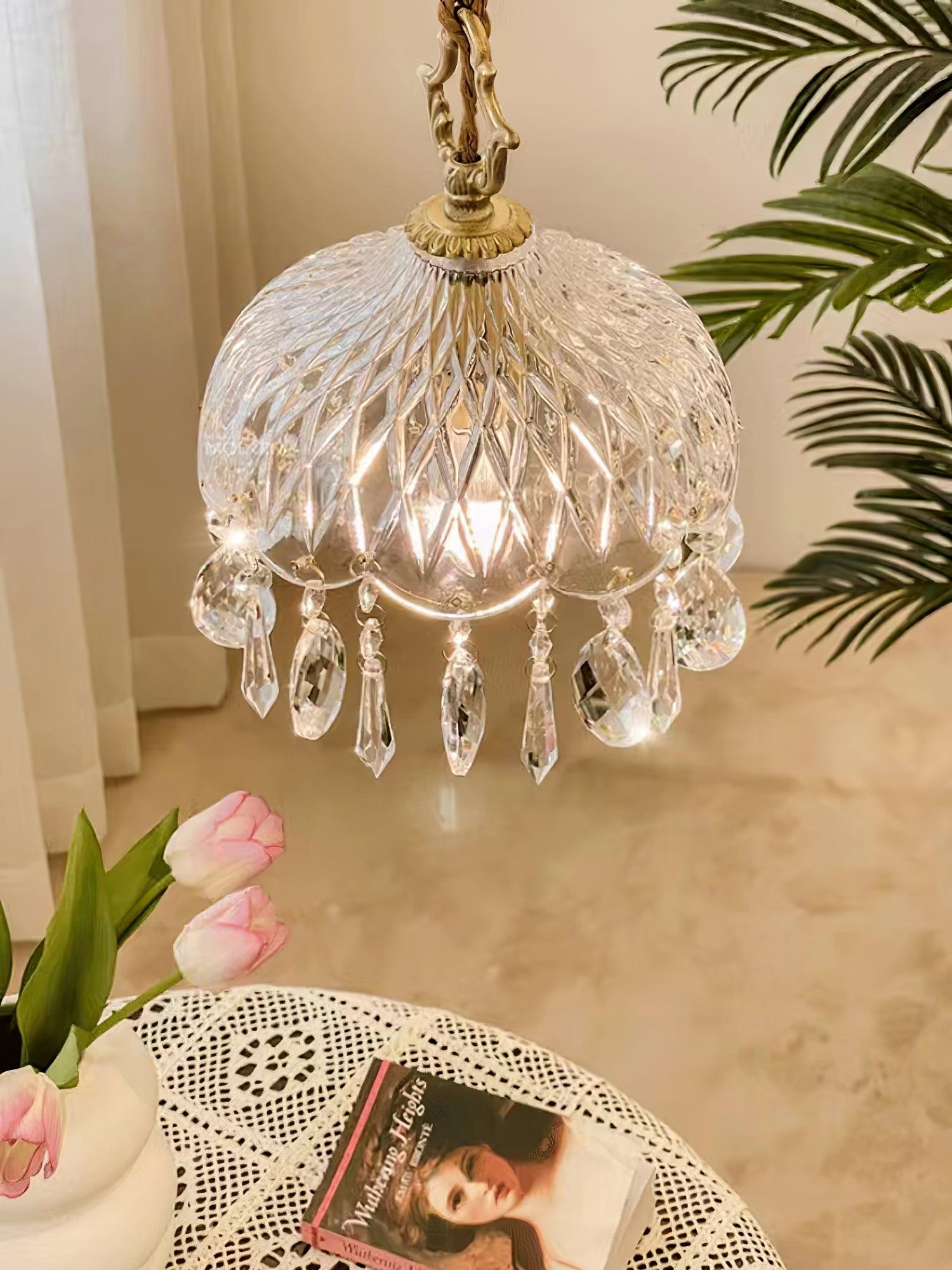 Vintage Brass and Clear Glass Bowl Pendant Light Elegant Ceiling Fixture for Dining Room