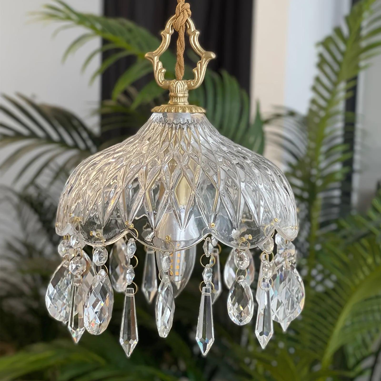 Vintage Brass and Clear Glass Bowl Pendant Light Elegant Ceiling Fixture for Dining Room