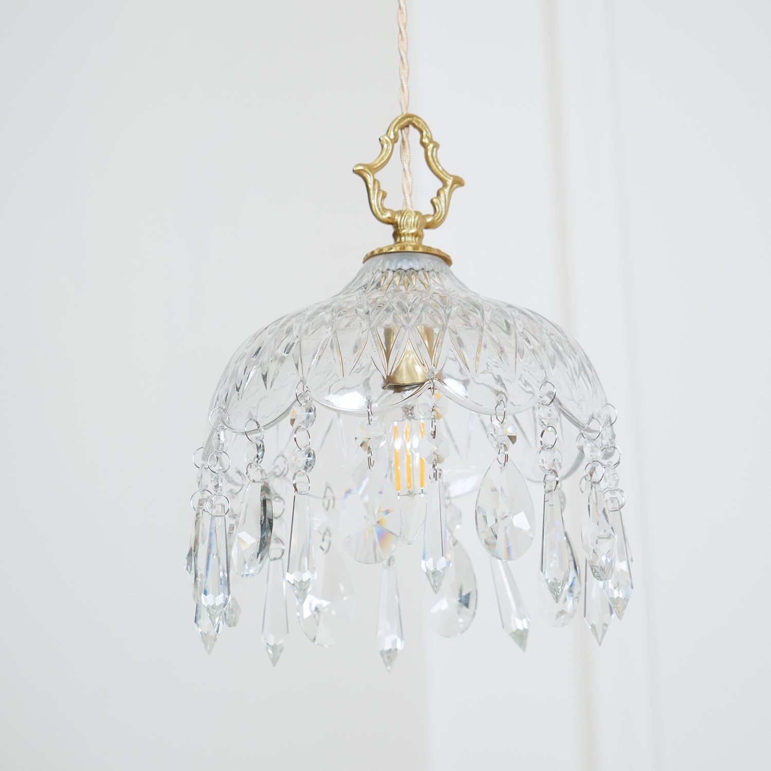Vintage Brass and Clear Glass Bowl Pendant Light Elegant Ceiling Fixture for Dining Room