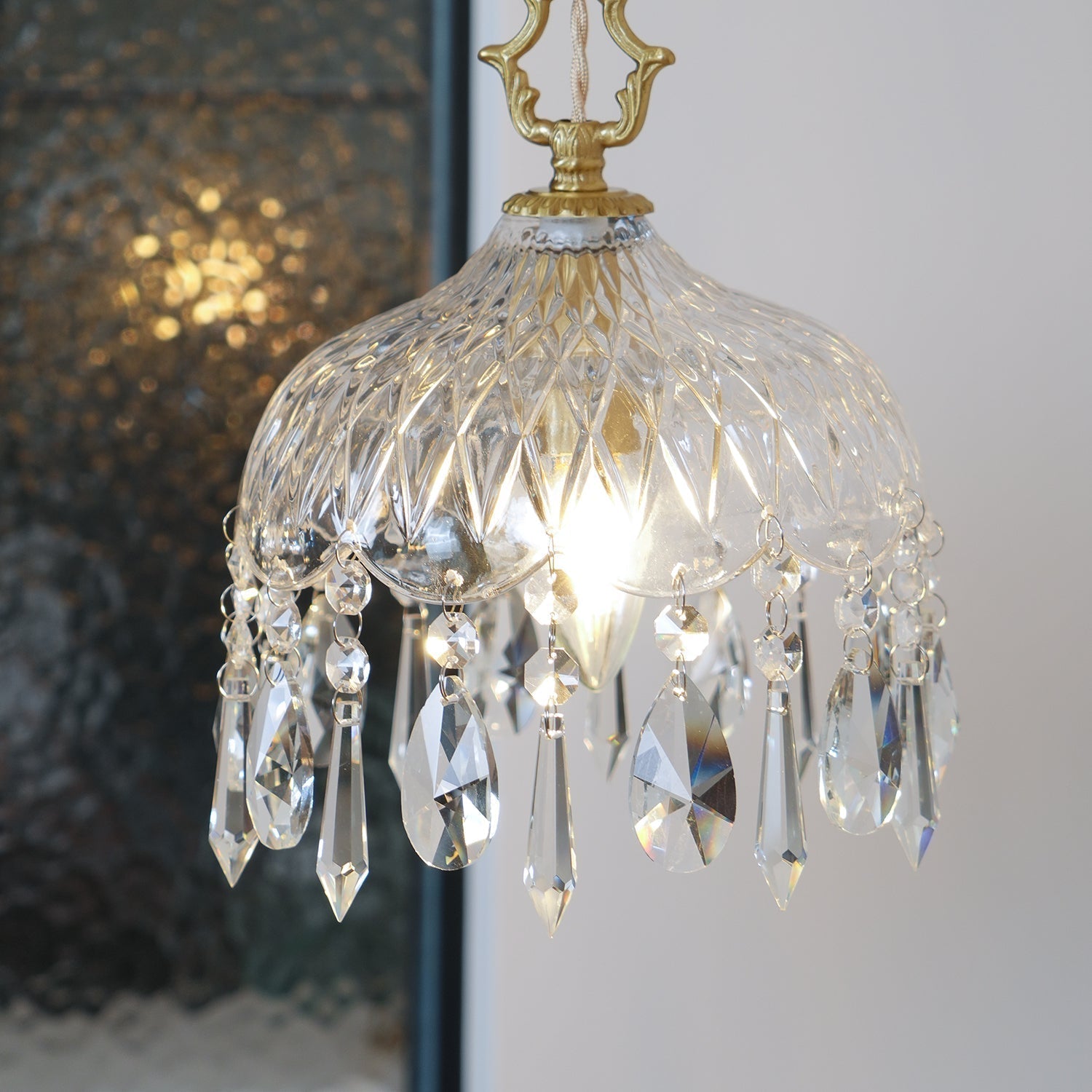 Vintage Brass and Clear Glass Bowl Pendant Light Elegant Ceiling Fixture for Dining Room
