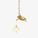 Vintage Brass Angel Figurine Pendant Light with Opaque Glass Shade