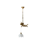 Vintage Brass Angel Figurine Pendant Light with Opaque Glass Shade