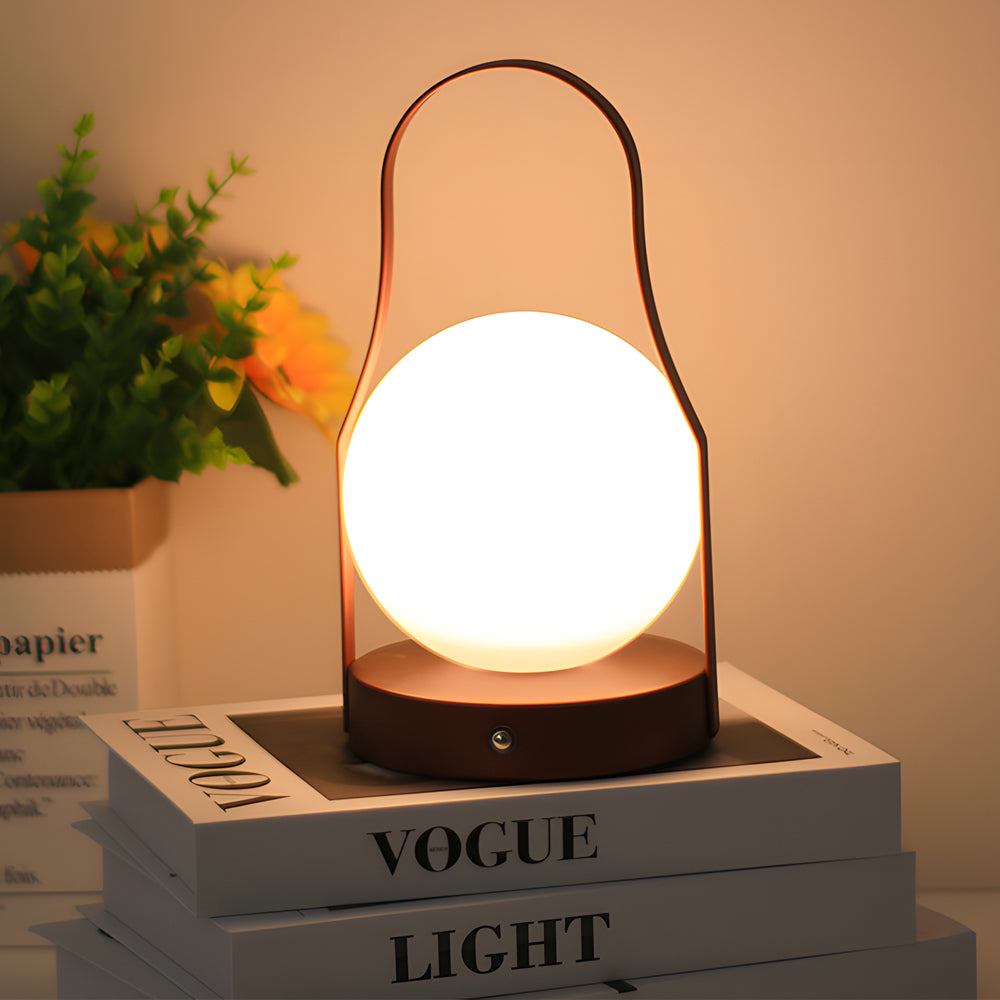 Vintage Brass Cordless Lantern Rechargeable LED Table Lamp with Touch Dimming and Portable Handle