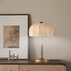 Vintage Brass Dome Table Lamp with Floral Fabric Shade and Pull Chain for Bedroom