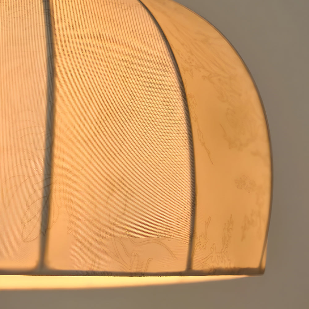 Vintage Brass Dome Table Lamp with Floral Fabric Shade and Pull Chain for Bedroom