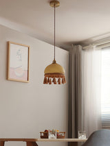 Vintage Brass Drop Light with French Tassels and Clear Blown Glass Globe