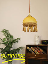Vintage Brass Drop Light with French Tassels and Clear Blown Glass Globe