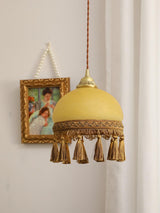 Vintage Brass Drop Light with French Tassels and Clear Blown Glass Globe