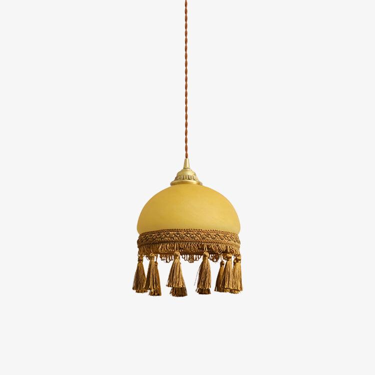 Vintage Brass Drop Light with French Tassels and Clear Blown Glass Globe