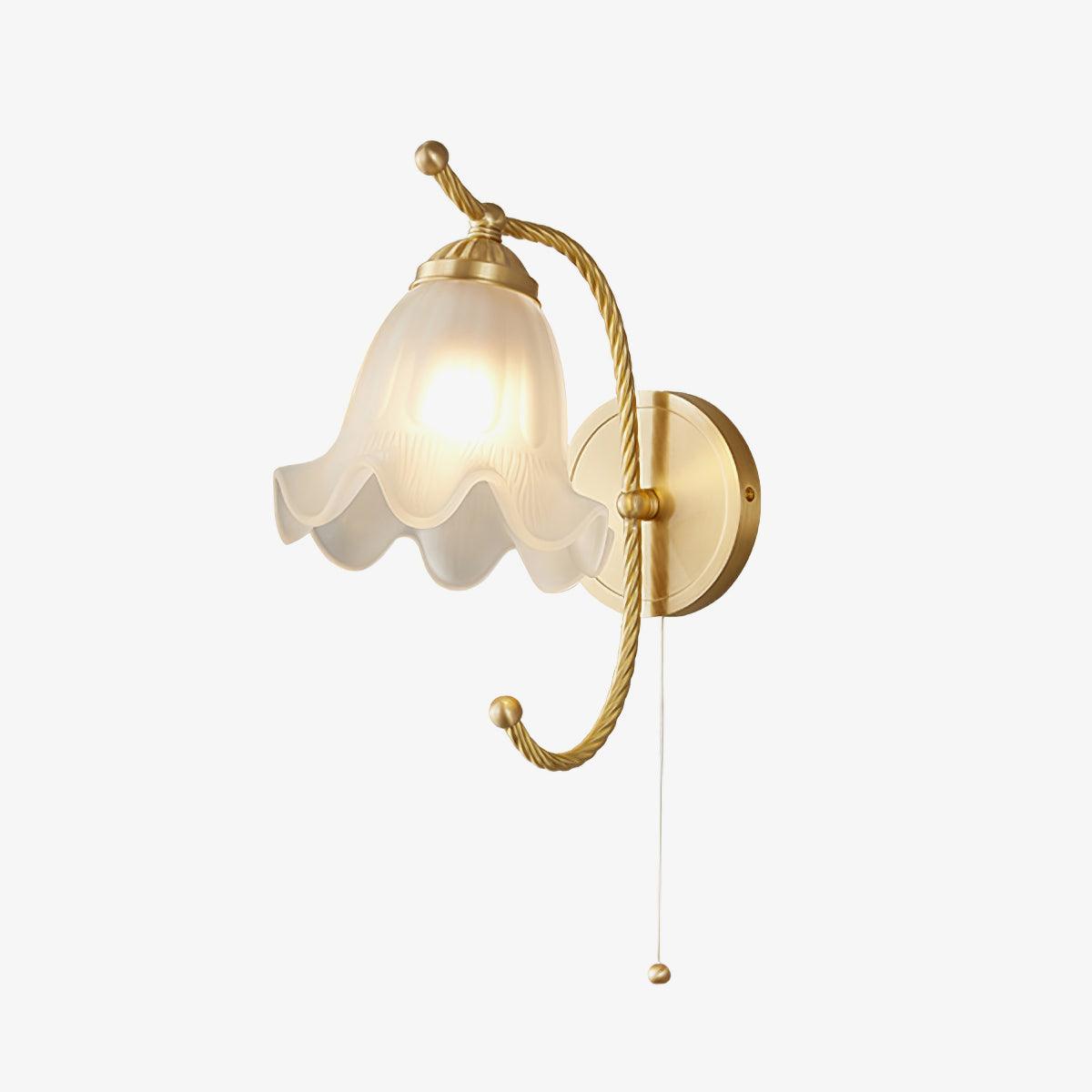 Vintage Brass Floral Glass Wall Sconce Set with Curved Gooseneck for Bedroom