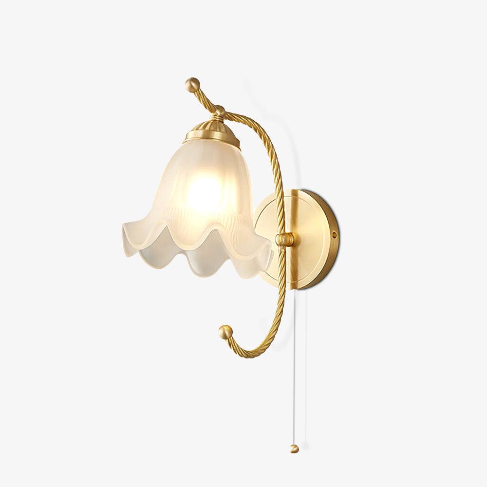 Vintage Brass Floral Glass Wall Sconce Set with Curved Gooseneck for Bedroom
