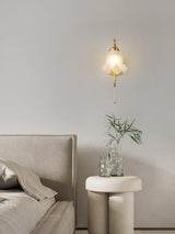 Vintage Brass Floral Glass Wall Sconce Set with Curved Gooseneck for Bedroom