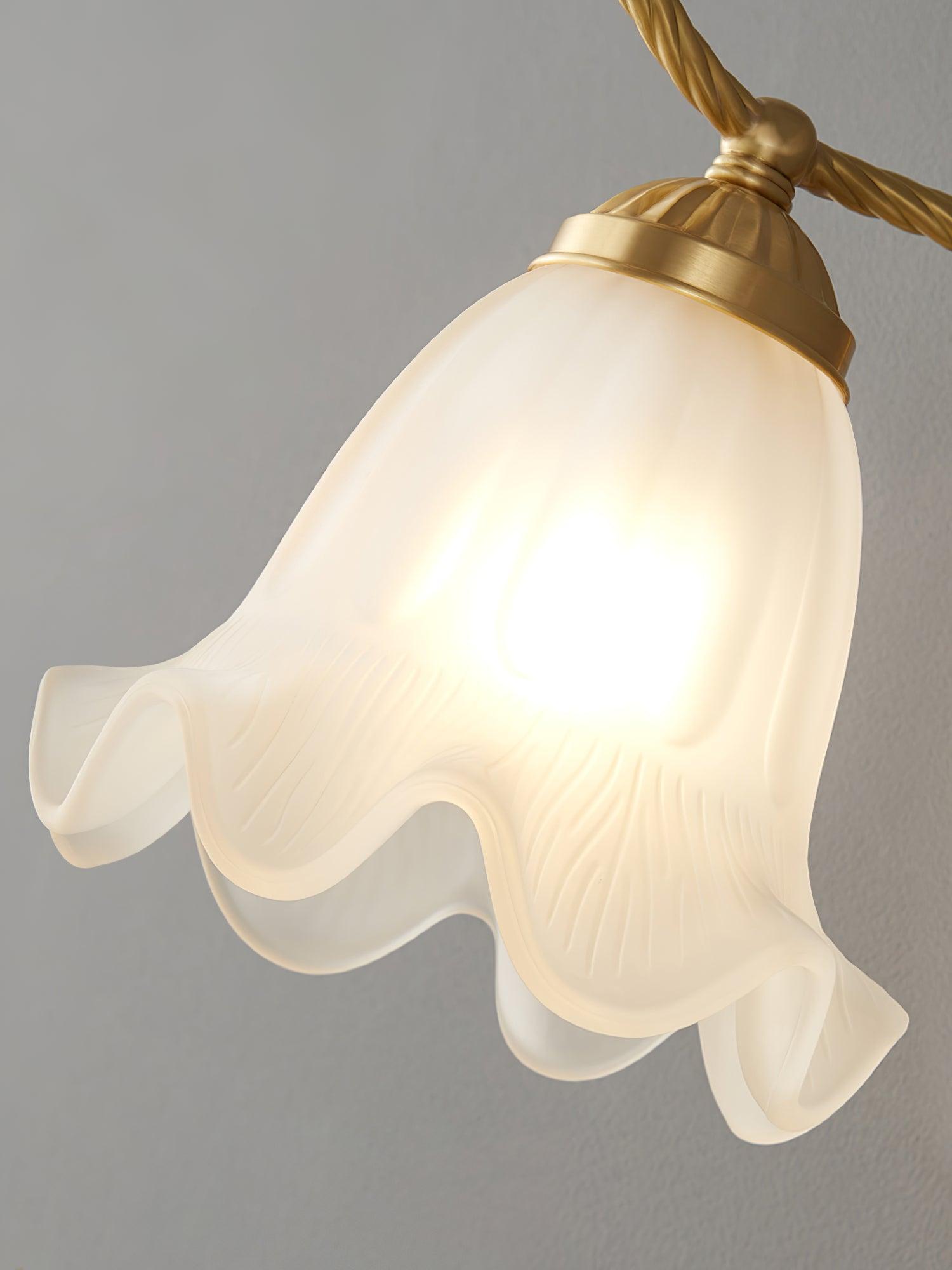 Vintage Brass Floral Glass Wall Sconce Set with Curved Gooseneck for Bedroom