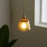 Vintage Brass Glass Cup Pendant Light with Amber Green and Clear Shades