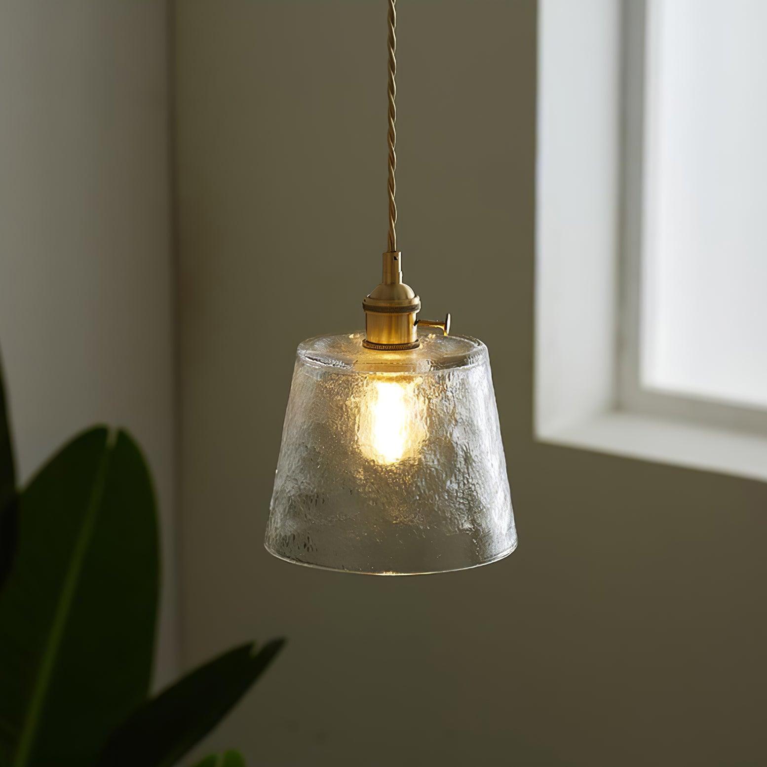 Vintage Brass Glass Cup Pendant Light with Amber Green and Clear Shades