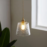Vintage Brass Glass Cup Pendant Light with Amber Green and Clear Shades