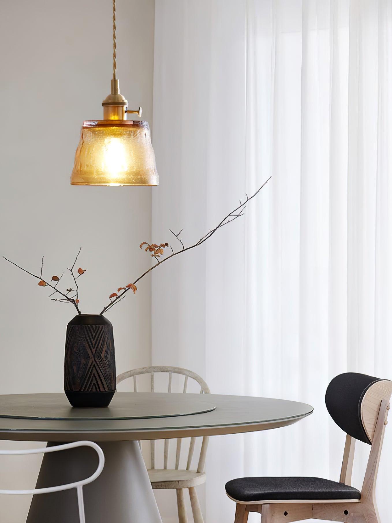 Vintage Brass Glass Cup Pendant Light with Amber Green and Clear Shades