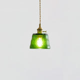Vintage Brass Glass Cup Pendant Light with Amber Green and Clear Shades