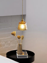 Vintage Brass Glass Cup Pendant Light with Amber Green and Clear Shades
