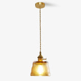 Vintage Brass Glass Cup Pendant Light with Amber Green and Clear Shades