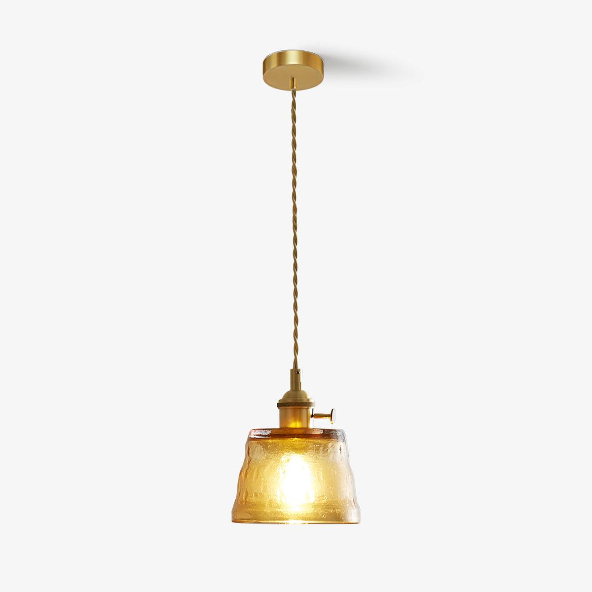 Vintage Brass Glass Cup Pendant Light with Amber Green and Clear Shades