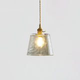 Vintage Brass Glass Cup Pendant Light with Amber Green and Clear Shades